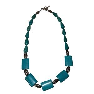 VNTG southwestern native turquoise and silver inlay rodeo cowgirl necklace